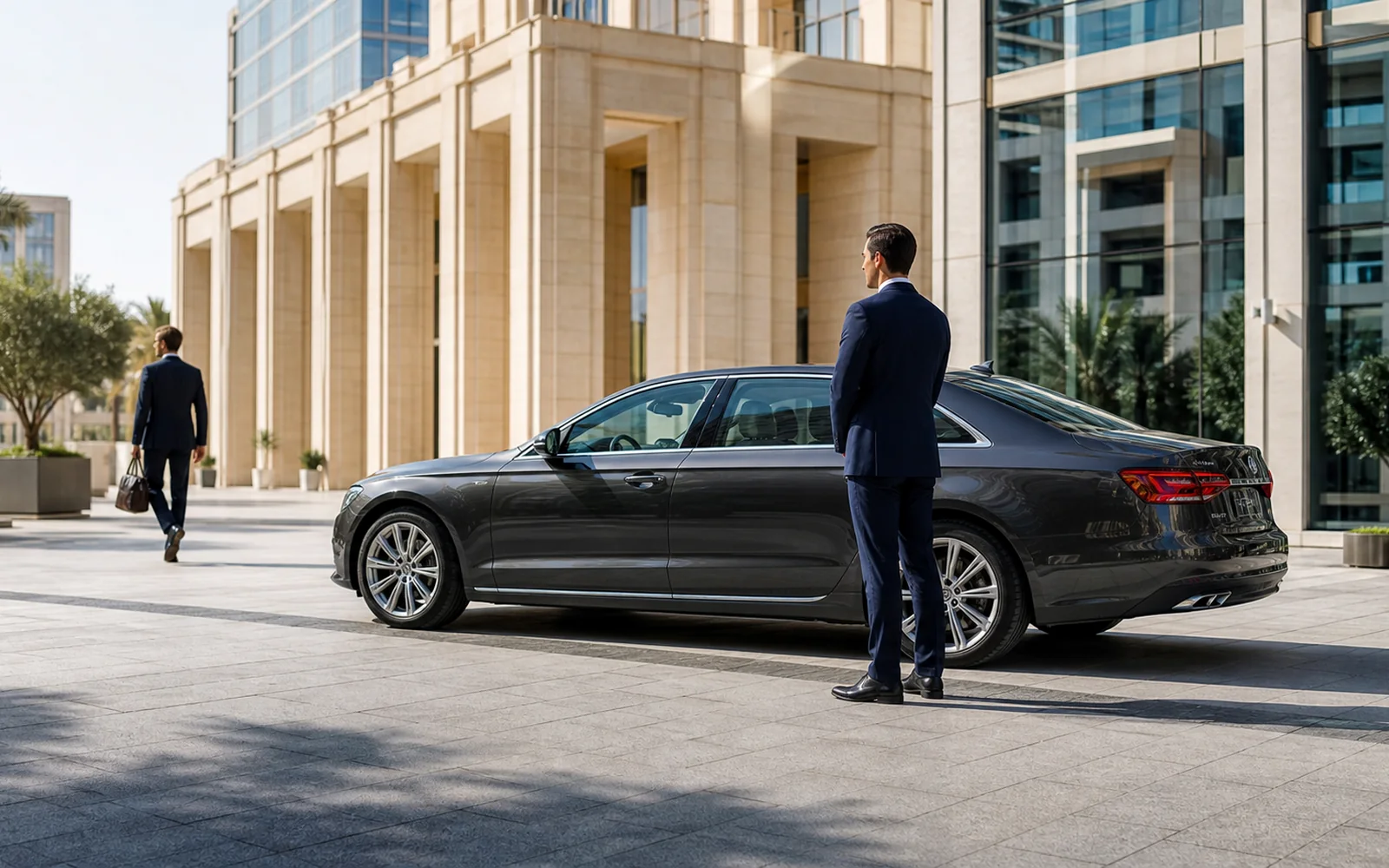 Luxury car with an hourly chauffeur waiting in Dubai